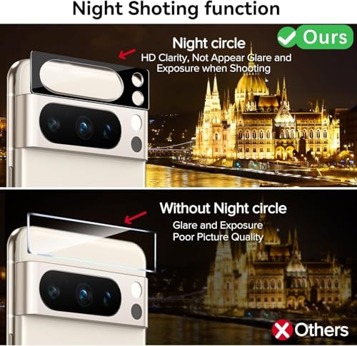 Image of Xmon Camera Lens Protector for Google Pixel 8 Pro (1 Pack) - 3D Premium Tempered Glass, Ultra-Clear, Anti-Scratch, Easy Installation - Black Pixel 8 Pro