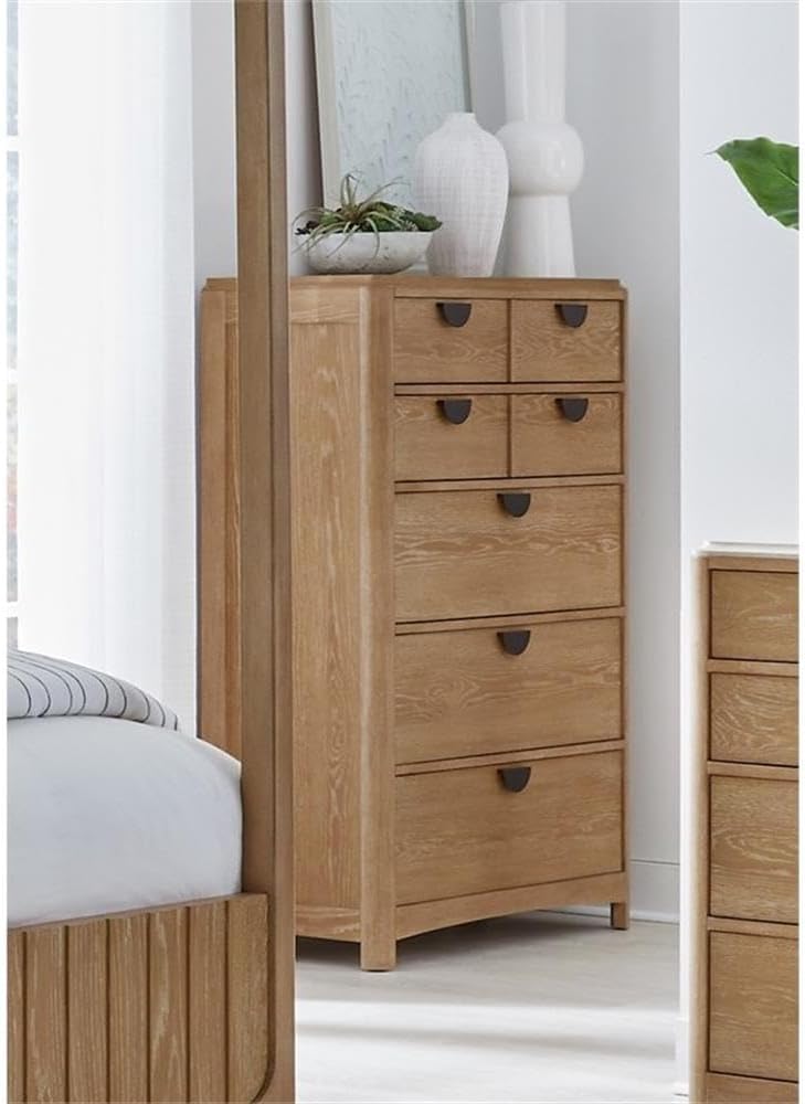 Pemberly Row Traditional Wood Chest, 5 Drawer Design, Cedar-Lined Bottom, Felt-Lined Top, Natural Oak Veneer Finish, 38" W x 18" D x 56" H, Bedroom Storage Furniture with Bronze Hardware