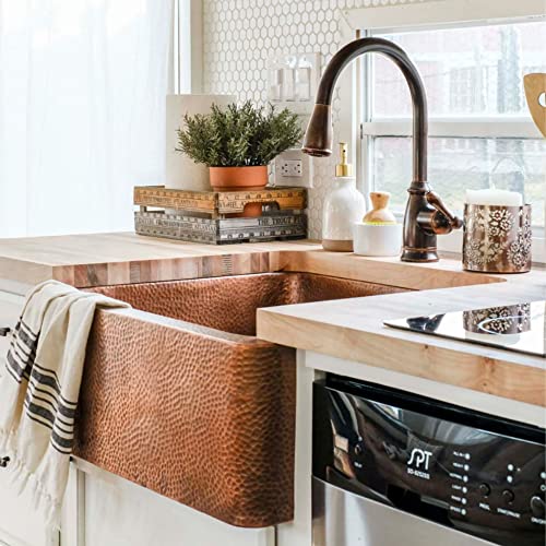 Lange Copper 25" Single Bowl Farmhouse Apron Kitchen Sink #TOP1