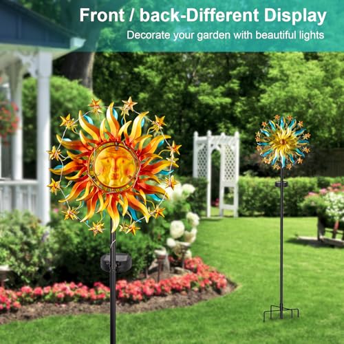 Image of Solar Wind Spinners for Yard Garden - 60.3 Inch 360 Metal Sun Wind Sculptures Outdoor Clearance Kinetic Windmills with Vine String Shining LED Lights for Patio, Lawn Xmas Garden Decoration