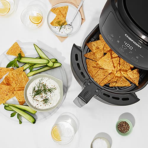 Chefman Digital Air Fryer, One-Touch Control, 4 Cooking Presets, Adjustable Time And Temperature, Fry With 98% Less Oil, Led Shake Reminder, Family Size, 5-Quart, Black #TOP5