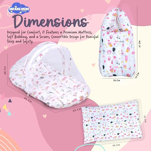 Image of Baby Bedding Set for New Born Baby Sleeping Bag, Mosquito Net Bed, Sleeping Mattress Suitable for 6 Months Babies (Panda Pink)