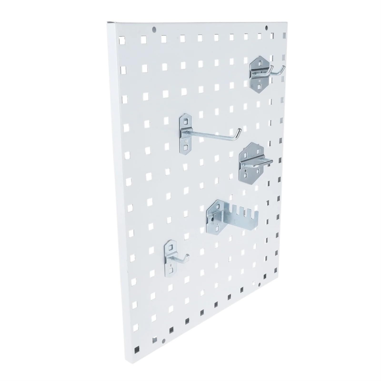GCYEIDMA Wall Mounted Pegboard Hanging Panel Tools Wall Storage Metal Pegboard with Slots/Holes Organizer Rack Display Shelf Blue/White(White 500x350x1mm)