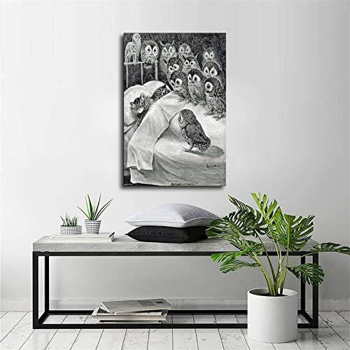 Buutuuce Louis Wain Cat Nightmare Owl Bird Poster Decorative Painting Canvas Wall Art Living Room Posters Bedroom Painting 16X24Inch(40X60Cm) #TOP5