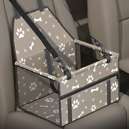 YHPBDZW 犬 車用ベッド ペットドライブシート 犬 ドライブボックス 40*30*25cm 席にしっかり固定できる 折りたたみ式で収納も簡単 防水 耐摩 折りたたみ式 ベッド 飛び出し防止リード付き 助手席 後部座席 小中型犬用(ブラウン)