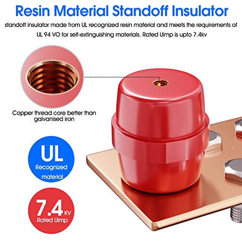 4 Pack-Wall Mounted Copper Ground Bar Kit Thick .25" X 2" X 10" Bus Bar 5/16'' X 12 Terminal Positions With Ul Recognized Sm40 Insulators Rated Uimp Up To 7.2Kv (4Pack) #TOP2