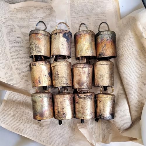 Mango Gifts Rustic Iron Bells 2-Inch, Bells for Craft, Mug Bells, Vintage Rustic Metal Tin Jingle, Witch Cow Bells, Party Favours, Decorative Bells for Home Decor, Antique Gold Finish (Set of 12)