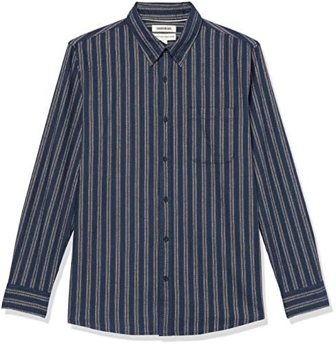 Goodthreads Men's Standard Fit Long Sleeve Stretch Shirt With Pocket, Dark Navy Stripe, Large #TOP5