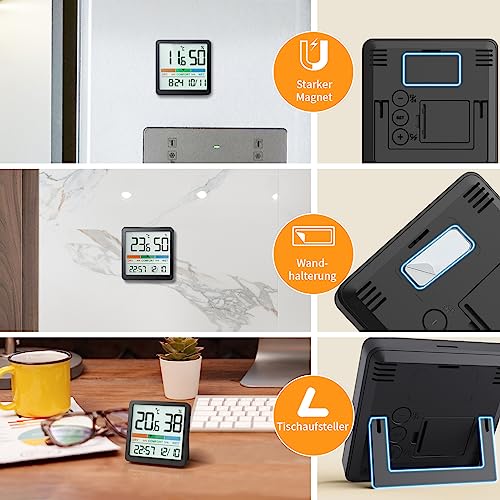 NOKLEAD Digitales Thermo-Hygrometer, Tragbares Thermometer Hygrometer Innen mit hohen Genauigkeit, Temperatur und Luftfeuchtigkeitsmesser für Raumklimakontrolle Raumluftüerwachtung Monitor (Schwarz)