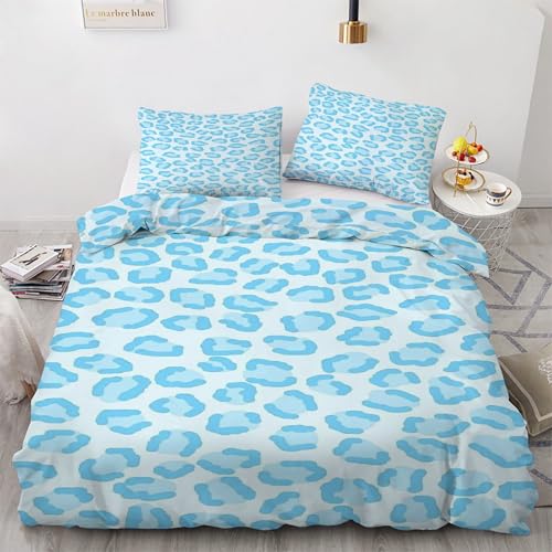 Housse de Couette 200x200 Bleu Léopard en Microfibre avec 2 Taies d'Oreiller - 2