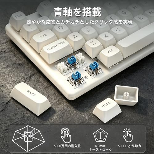 Redragon K710 無線メカニカルキーボード 青軸 ゲーミング Bluetooth/2.4G/有線 テンキー付き US配列 RGB ホワイト