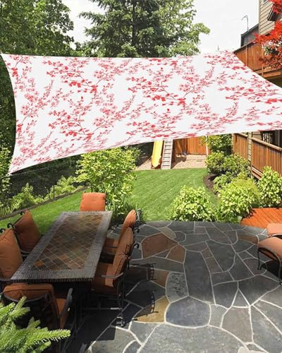 Boanket Sun Shade Sail 8' x 10', Red Botanical Rectangular Waterproof Outdoor Sun Shades, Spring Floral Watercolor Pastoral Summer Flower Shade Cloth for Patio Deck Terrace Garden Lawns Beach Backyard