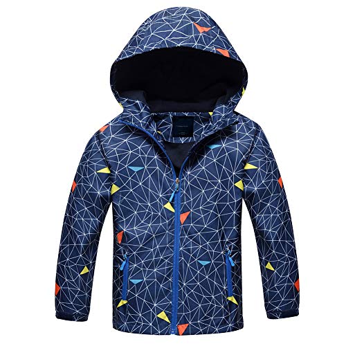 Jingle Bongala Boys Girls Outdoor Waterproof Rain Jacket Fleece Lined Raincoat-Navy Spider-130