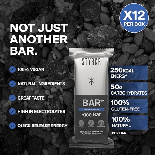 Energy Bars by Styrkr - Pack of 12 Rice Bars for Cycling & Running - Date, Almond & Dark Chocolate - Approved by Endurance Athletes - 50g of Carbs via Advanced Dual-Carb Formulation - BAR50-12x - Image 4