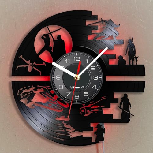 Viiluuxr Horloge Murale Design Moderne Disque Vinyle Pendule Murale Silencieuse LED Horloge Lumineuse Montre Murale Cuisine Décoration Créative 7 Veilleuses...
