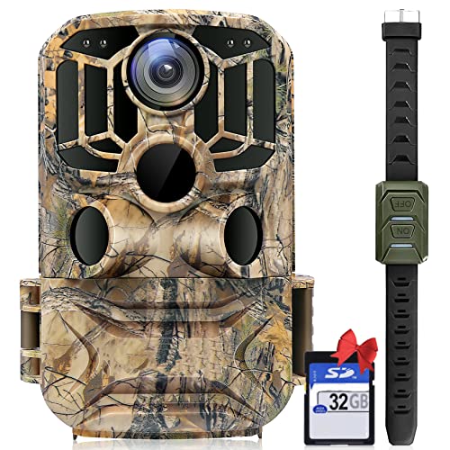 WiFi Trail Camera, Wildlife Hunting Camera Waterproof Game Trail Cameras with Night Vision Motion Activated 20MP 1296P, Outdoor Bundle Video Cam Monitoring, with 32GB SD Card