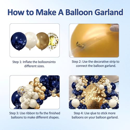 Image of Navy Blue Gold Balloon Arch Kit, Pearl White,129 pcs,Different Size