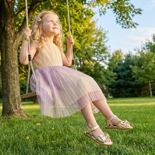Image of THEE BRON Toddler Girls Sandals Wedding Flower Girl Dress Shoes Open Toe Flats