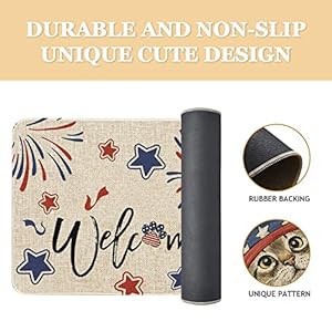 Roszwtit 4th of July Door Mat 30 X 17 Inch Independence Day Cat Doormat Indoor Outdoor Entrance Floor Mat Non Slip Patriotic Memorial Day Home Decor Rubber Welcome Mats