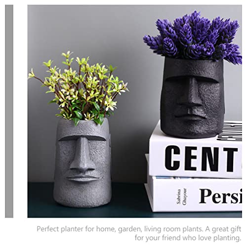 Besportble V18HHCL02EOH33O0U9R Easter Island Moai Head Statue Succulent Planter Pots Human Face Flower Pots Moai Figurines Pen Brush Holders thumb #1