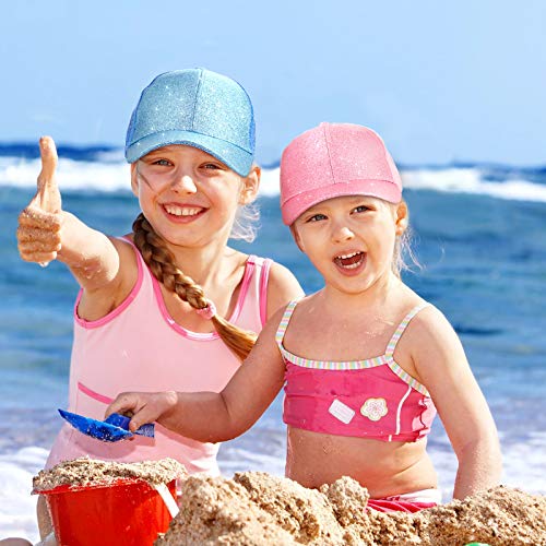 Geyoga Girls Glitter Hat Ponytail Baseball Hat For Little Girl With High Bun Messy Ponytail Hole Visor Cap (Pink, Sky Blue,2 Pieces) #TOP6