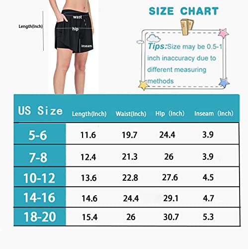 Girls 2 In 1 Athletic Shorts With Pockets Drawstring Elastic Waist Butterfly Flowy Workout Fitness Running Sports Skirts Navy M #TOP6