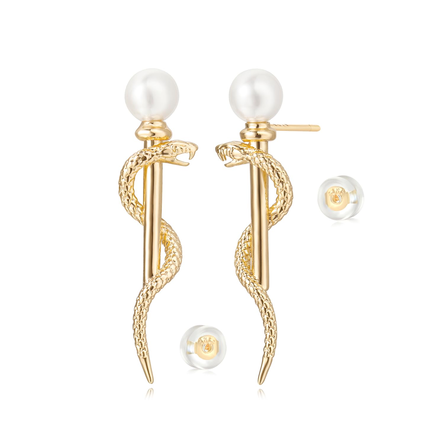 MYEARSWomen Snake Earrings Gold Stud Serpent 14K Gold Plated Small Simple Hypoallergenic Everyday Jewelry