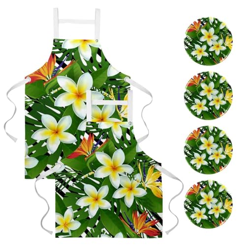Tablier de cuisine pour pâtisserie et nettoyage à motif Plumeria