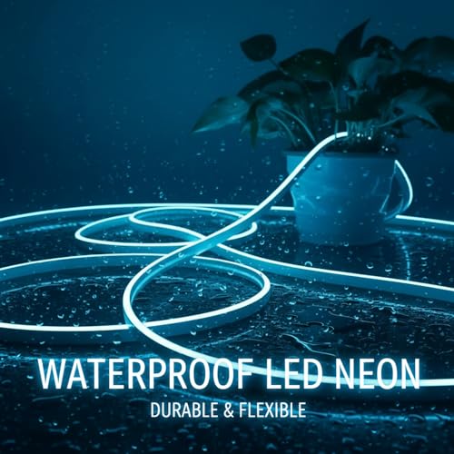 Image of Ice Blue Neon LED Strip Light 5 Meter with Adapter | Flexible IP65 Waterproof Silicone Rope Light for Indoor and Outdoor Bedroom, Ceiling, Gaming Room, Party & Decoration