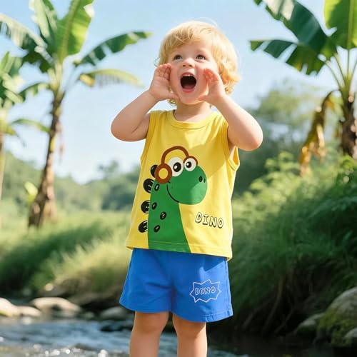 Image of Toddler Boys 4PCs Tank Top and Shorts Set Summer Clothes Cotton Outfits