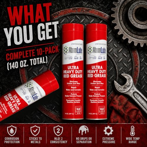 Image of AtomLube Ultra Heavy Duty Red Grease, 10-Pack of 14 oz Tubes