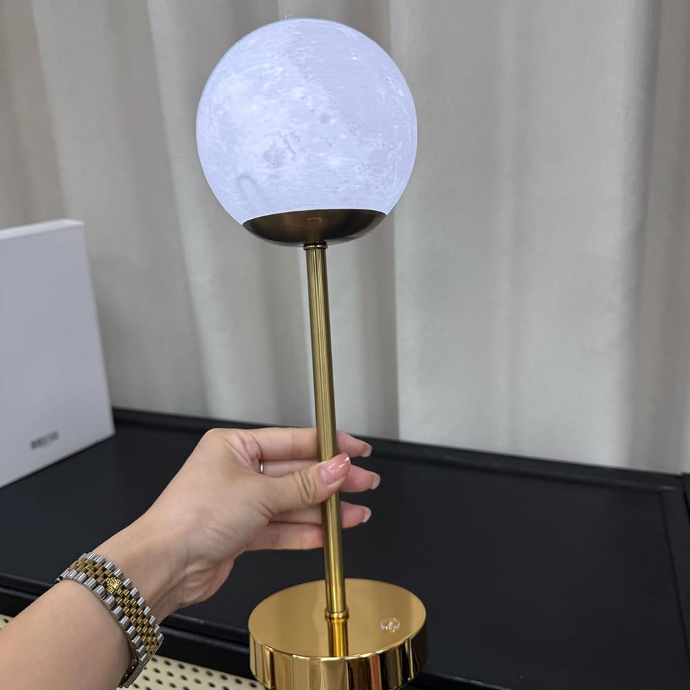 AoLa Akku Tischlampe Kabellose LED Mond Tischleuchte Dimmbar mit Touch Control Kugel Mond Lampe USB Aufladbar Batteriebetrieben Nachttischlampe Ohne Kabel Kinderzimmer Deko Nachtlicht Gold