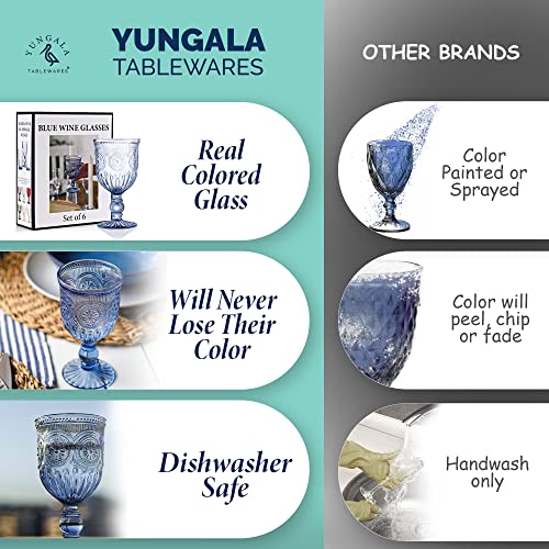 Yungala Blue Wine Glasses Set Of 6 Blue Goblets - Blue Glassware For Vintage Wine Glasses, Colorful Wine Glasses, Colored Glassware Or Glass Goblets #TOP3