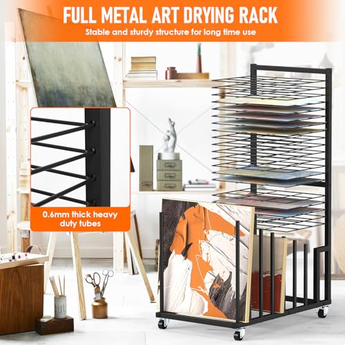 Image of jxgzyy Art Storage Rack 2 in 1 Metal Canvas Storage Racks with Wheels Art Drying Rack with 20 Removable Shelves 1 inch Apart Painting Display Stand for Canvas Drawing Board Artworks Drying