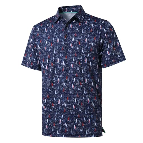 Image of Golf Shirts for Men Dry Fit Short Sleeve Print Performance Moisture Wicking Polo Shirt