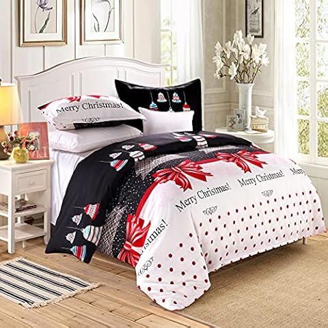 LAMEJOR Duvet Cover Set Queen Size Christmas Theme Merry Christmas/Christmas Tree/Bells Pattern Holiday Season Luxury Reversible Bedding Set Comforter Cover(1 Duvet Cover+2 Pillowcases) Cover