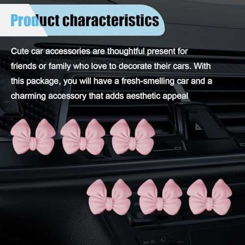 Image of 6PCS Bow Car Air Freshener Clips, Cute Air Conditioning Vent Clip, Aesthetic Car Interior Decoration Accessories, Automotive Dashboard Air Vent Trim Clip for Women Girl (Pink)