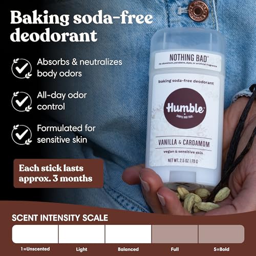 Image of Humble Aluminum-Free Deodorant for Women & Men, Vanilla & Cardamom - Baking Soda-Free Natural Deodorant Stick for Sensitive Skin with Essential Oils for Long-Lasting Odor Control, 2.5 Oz