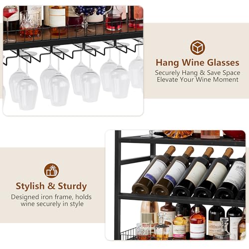 Image of Hoctieon Wall Mounted Wine Rack, 31.5 inch Wall Wine Rack for Display and Storage, Hanging Bottle Holder, for Living Room, Dining Room, Bar, Wine Cellar, Rustic Brown