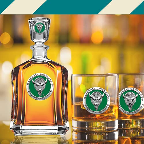 Image of Heritage Pewter Marshall University Capitol Decanter | 24 OZ Whiskey Decanter for Liquor with Airtight Stopper | Expertly Crafted Pewter Glass