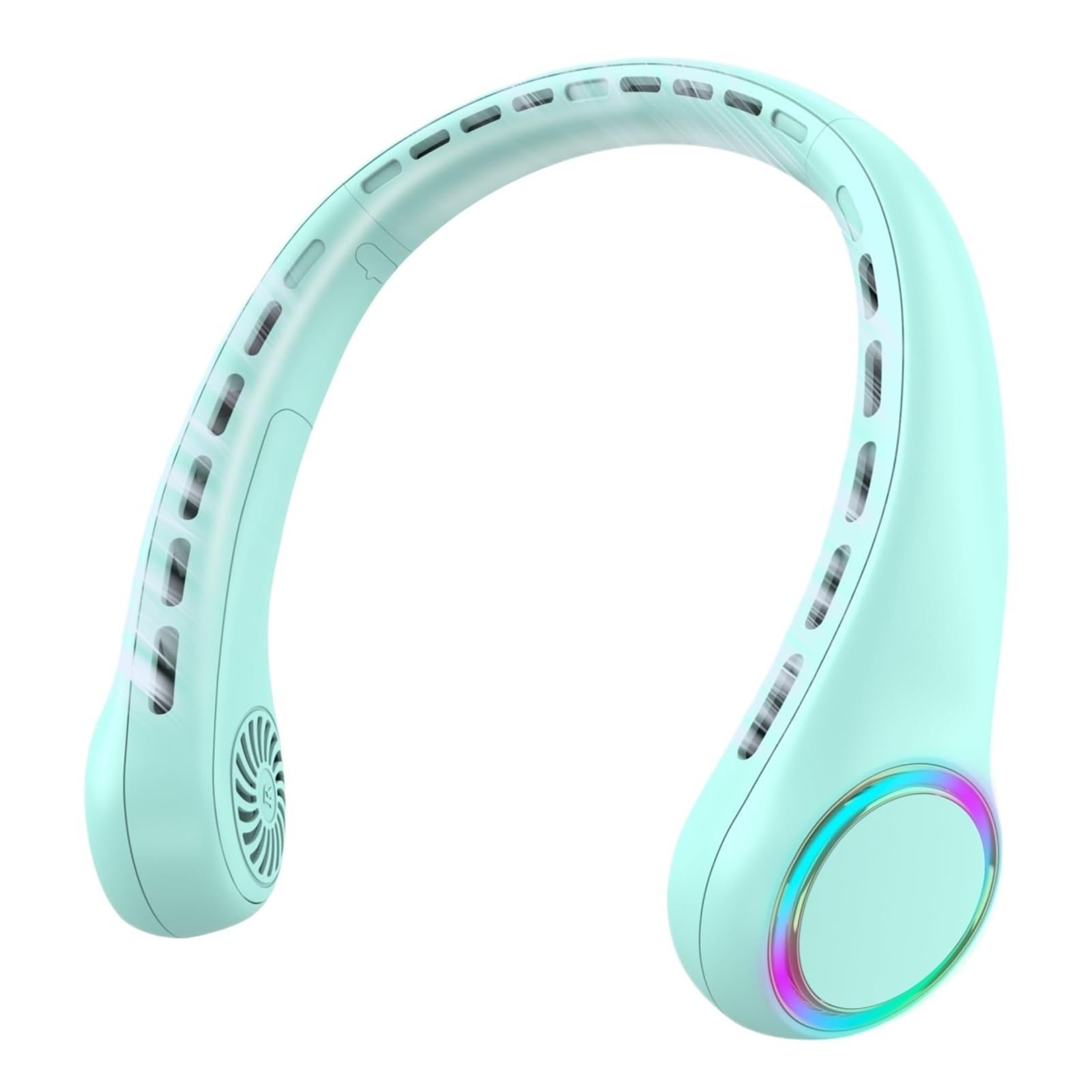 EGwvdgmb Hanging Bladeless Fan, Portable Neck Fan 4000mAh 3 Speeds 64 Lights Multicolor(Green)