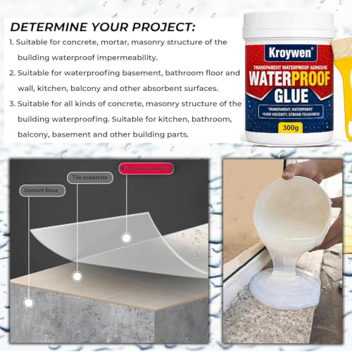Image of KROYWEN Transparent Waterproof Glue for Leakage, Epoxy Resin for Flooring, Crack Seal Agent Waterproofing for Roof Leakage Solution Indoor Outdoor Waterproof Adhesive, Leakage Solution (300 GM Glue)
