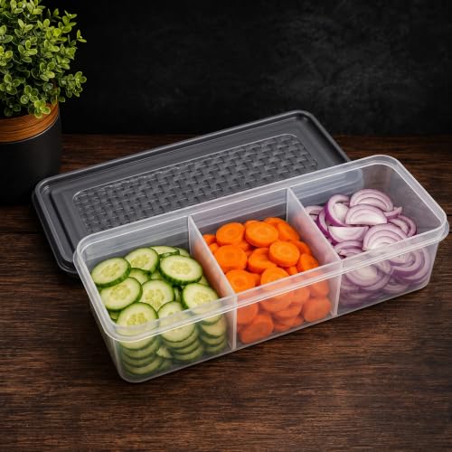 Image of MAGIC SPOON Multipurpose 3 Section Storage Container | Spice Box, Pickle Jar, Fridge Organizer, Dry Fruit, Vegetable & Kitchen Storage Container- Combo Pack (2000ml X 2) (GREY-NAVY)