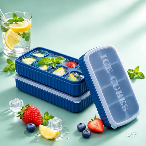 Image of Kitch Easy Release Ice Cube Tray (Blue, Rectangular (8 Cubes)