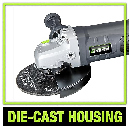 Genesis Angle Grinder 15 Amp 7 Inch 8,500 RPM Corded with 3-Position Side Handle, Wheel Guard and Grinding Wheel and 2 Year Warranty (GAG1570), Gray - Image 4