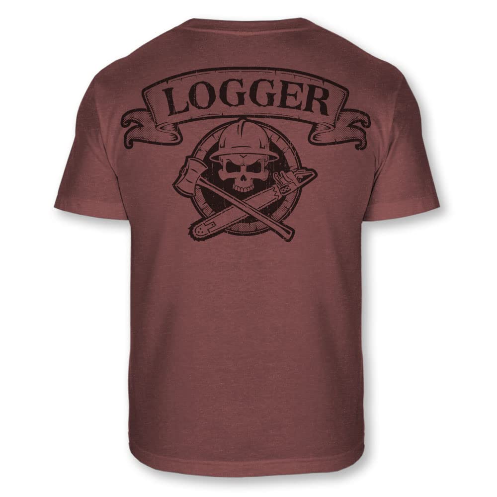 45th CreativeLogger Skull Crossbones Athletic T-Shirt - Logging Crossed Axe and Chainsaw Badge Tee Shirt - A100