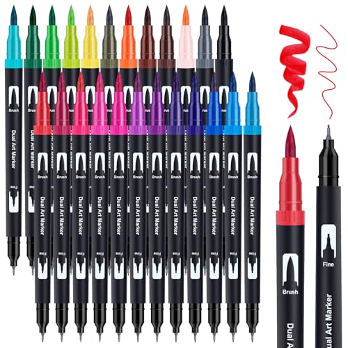 AKARUED Dual Brush Pen Set: Filzstifte 24 Farben Pinselstifte Marker Fineliner Aquarell Für Bullet...