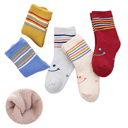 CSXD Little Boys Girls Socks Winter Thick Thermal Cotton Crew Socks 5 Packs, Smile Face, Infant 1-3 Years
