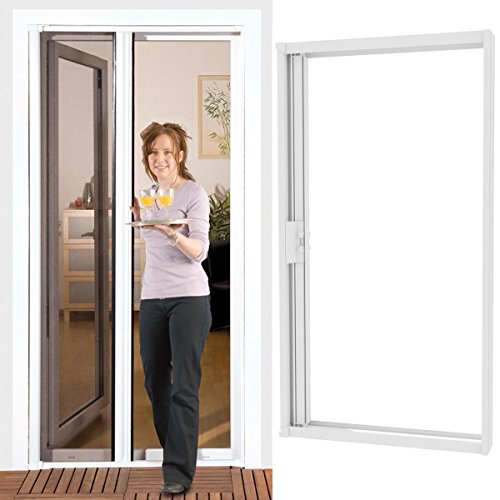 Power-Preise24 Insektenschutz Rollo Tür smartLINE 150 x 220 cm Insektenschutztür Alurahmen in Weiß mit Fliegengitter aus Fiberglas Gewebe in Anthrazit Insektenschutzrollo für Türen