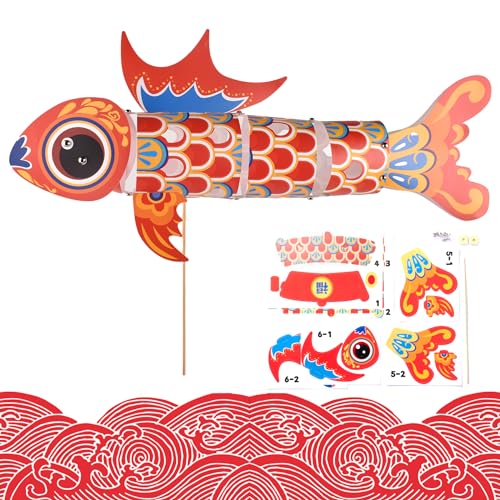 Image of Spring Festival Lantern Chinese New Year Lanterns Year of the Dragon Creative KOI Fish Lanterns Handmade DIY Lanterns Material Lantern(Red)